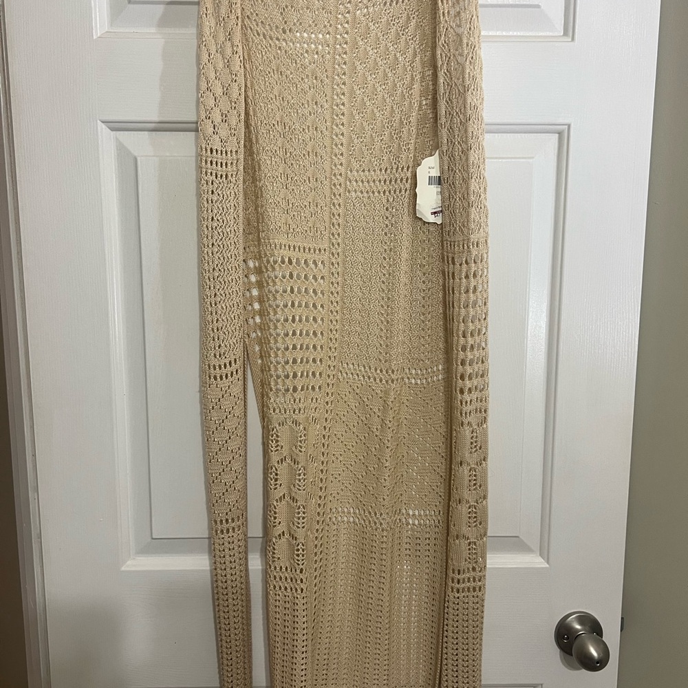 Altar’d State Beige Crochet Long Cardigan